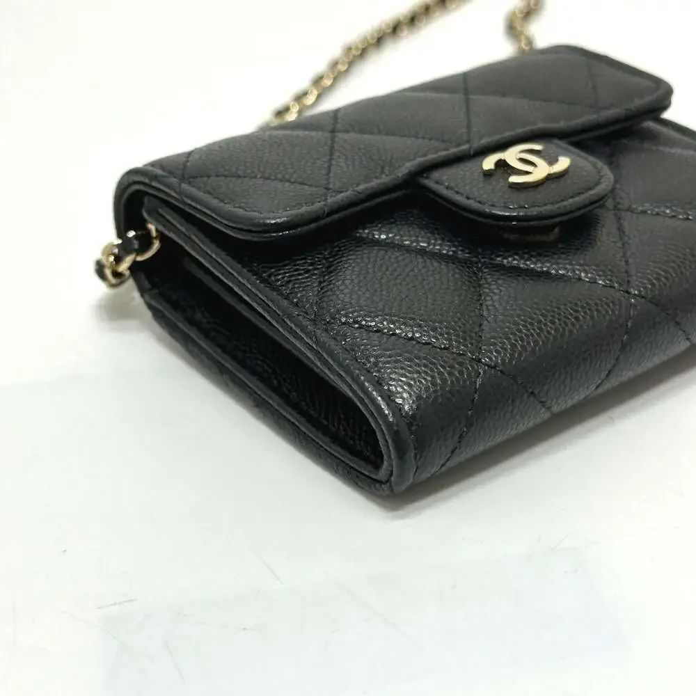 CHANEL Black Caviar Leather Logo Pochette Wallet